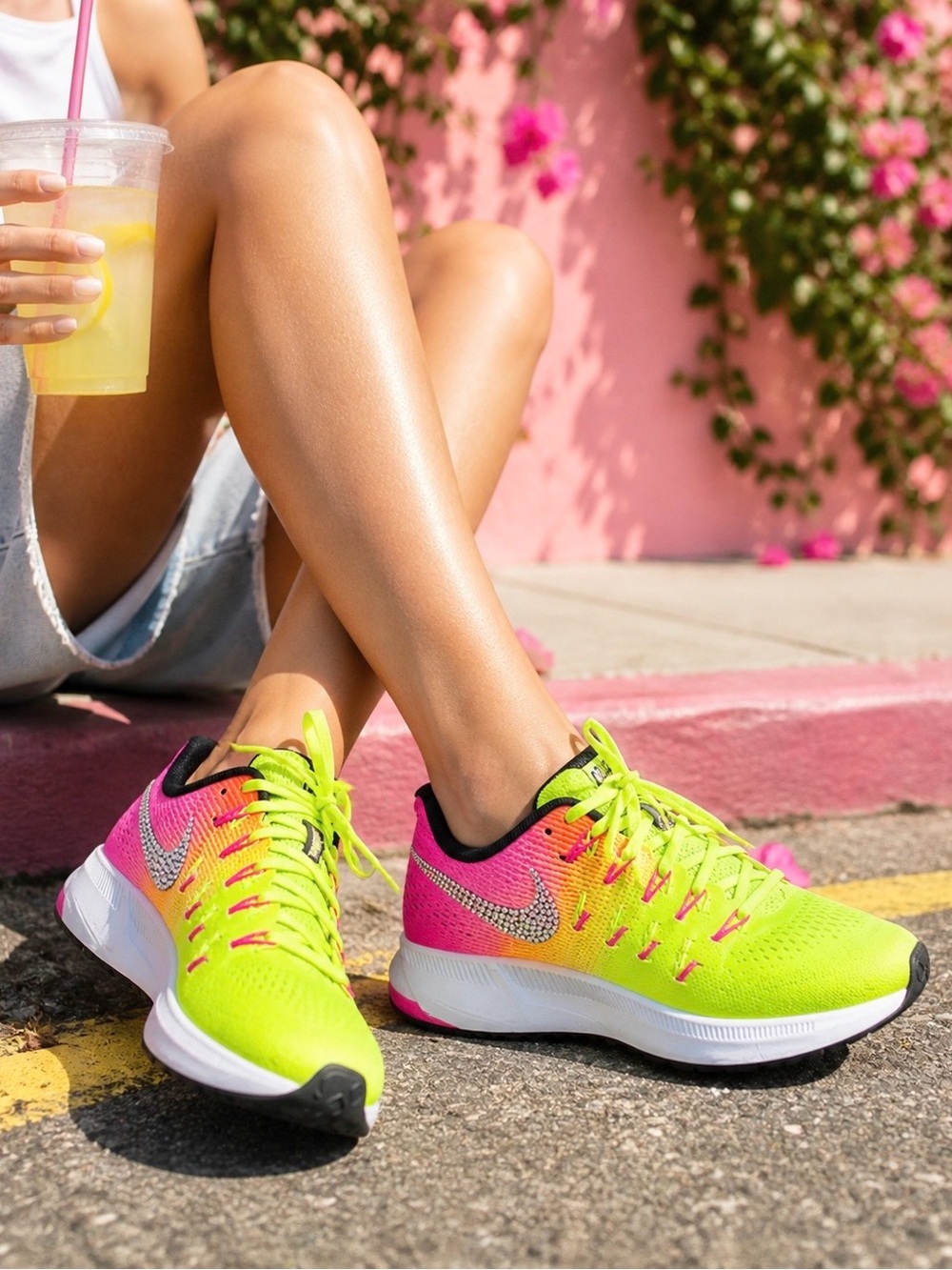 Nike Pegasus 33 Neon Swarovski Crystal Custom Sneakers 8.5